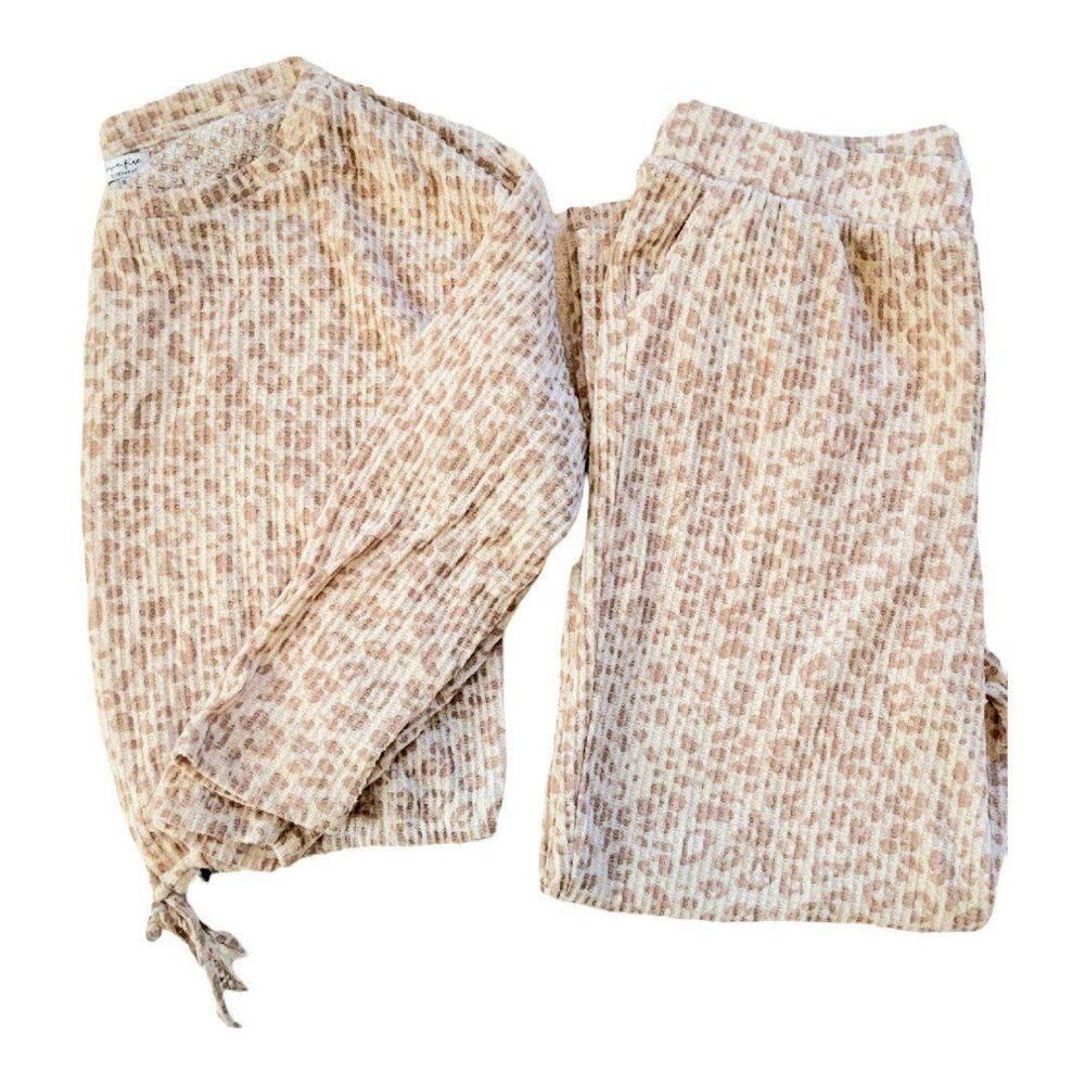 Womens XL Love Fire leopard print crop top wide leg comfy sleepwear set